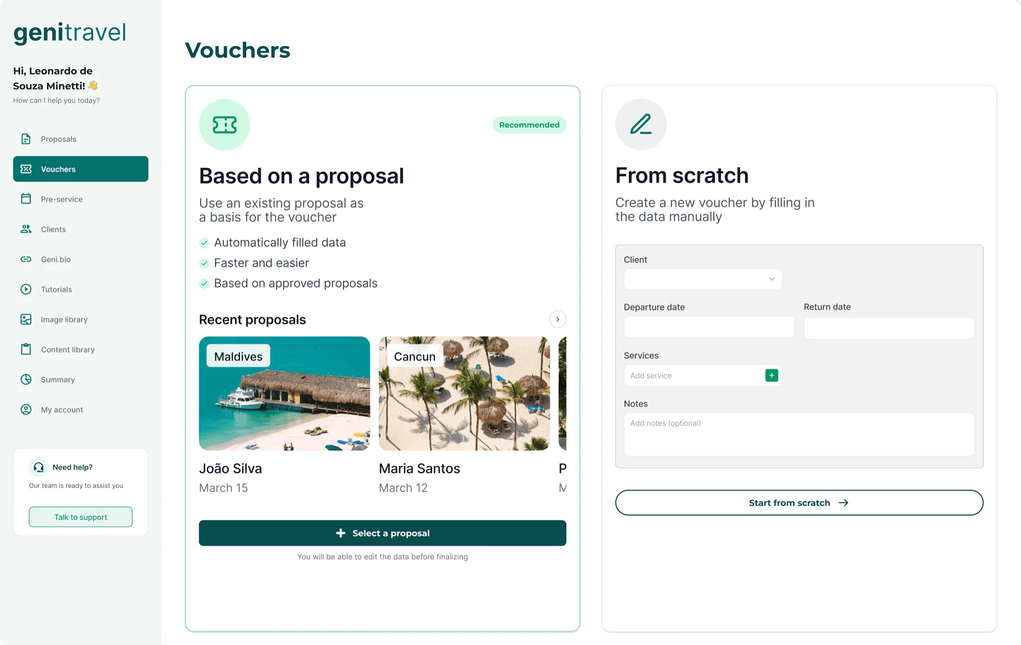 Geni Travel voucher workflow