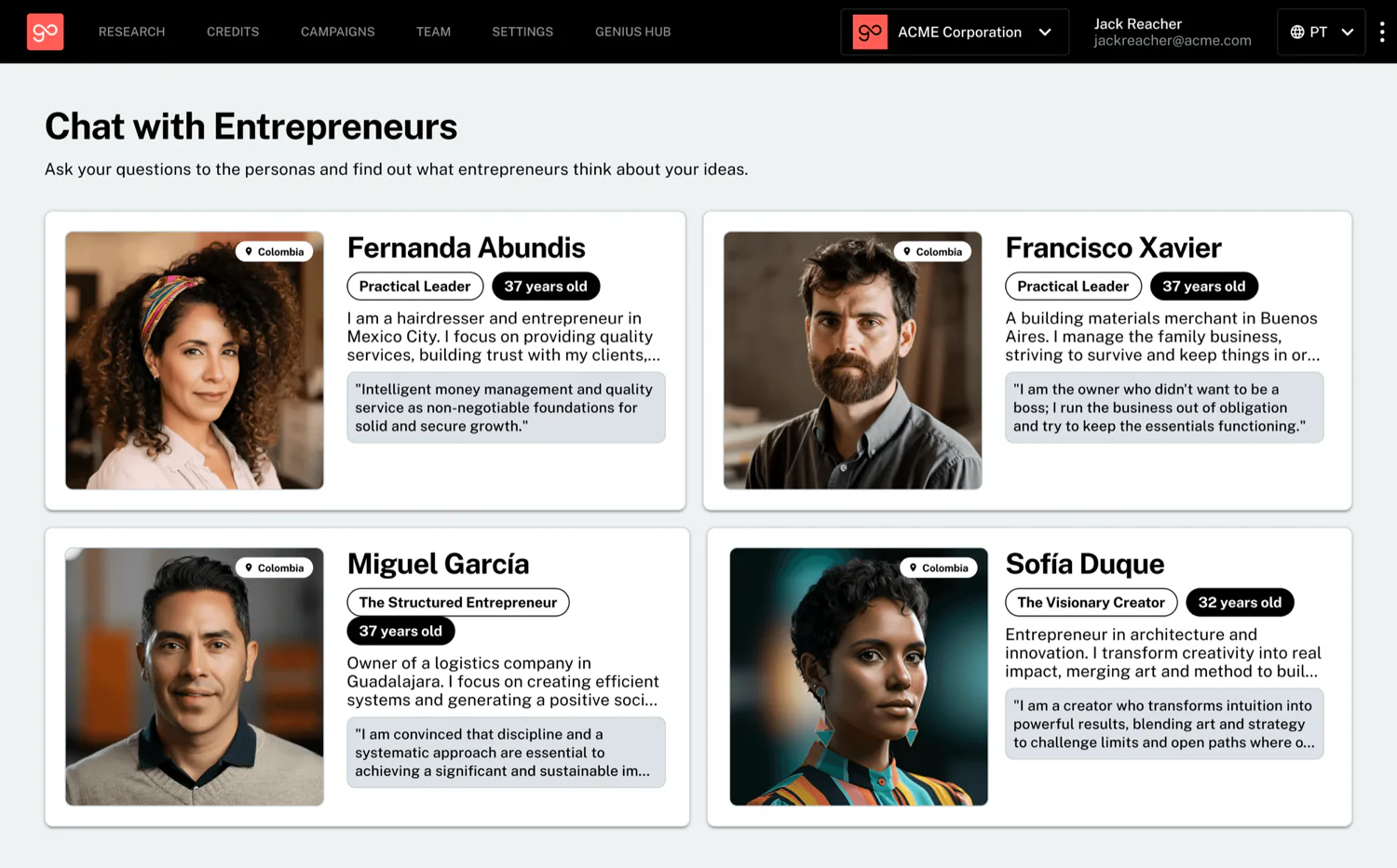 Conversational personas interface